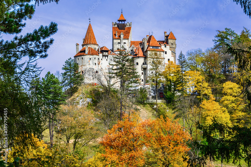 Bran Castle, Brasov, Transylvania, Romania. Autumn landscape with fortress at the border between Wallachia and Transylvania.It is also known for the myth of Dracula.