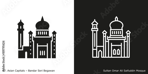 Sultan Omar Ali Saifuddin Mosque Icon.
Landmark building of Bandar Seri Begawan, the capital city of Brunei
