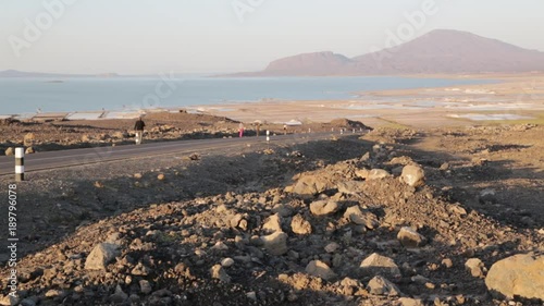  salt flat in  danakil ethiopia africa  in the lake