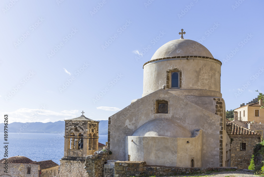 old Byzantine church in town of Monemvasia, Greece
