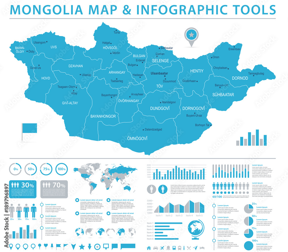 Mongolia Map - Info Graphic Vector Illustration