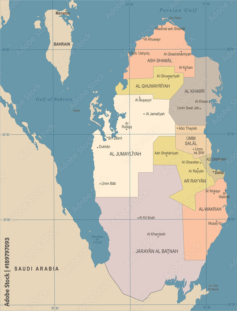 Fototapeta premium Qatar Map - Vintage Detailed Vector Illustration