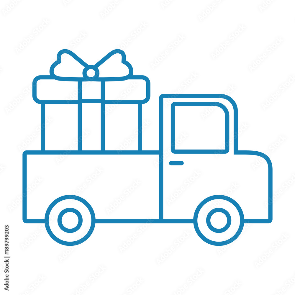 Cargo truck with gift box icon Cargo truck with gift box icon