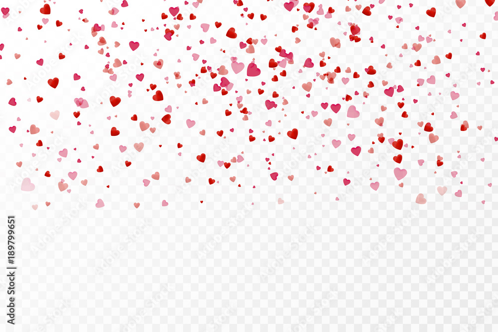 Vector realistic isolated heart confetti on the transparent background for decoration and covering. Concept of Happy Valentine's Day, wedding and anniversary.