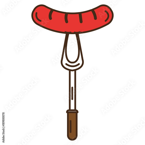 fork with delicious sausage isolated icon