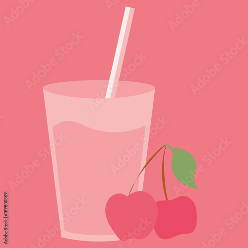 Healthy natural cocktail drink with sweet cherry. Fresh organic cherries  summer vegetarian smoothie.