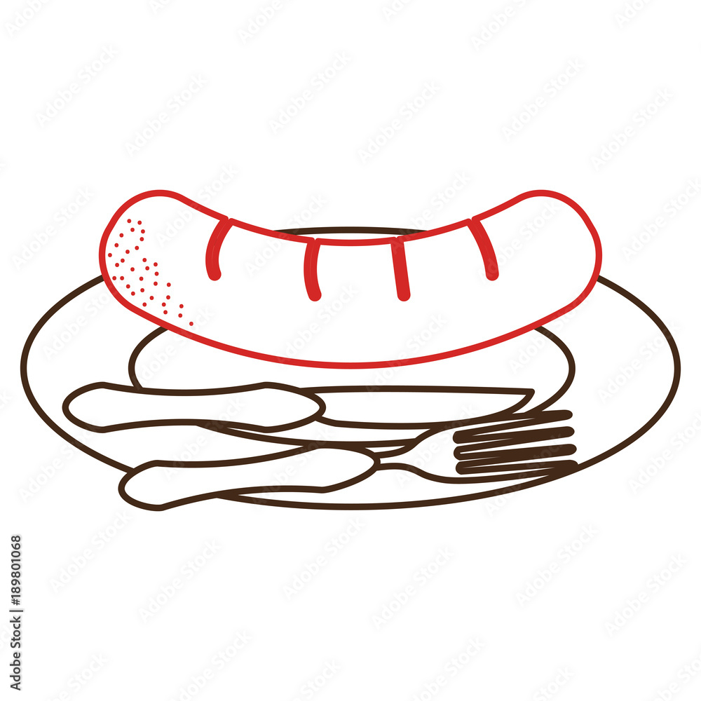 dish and cutlery with sausage