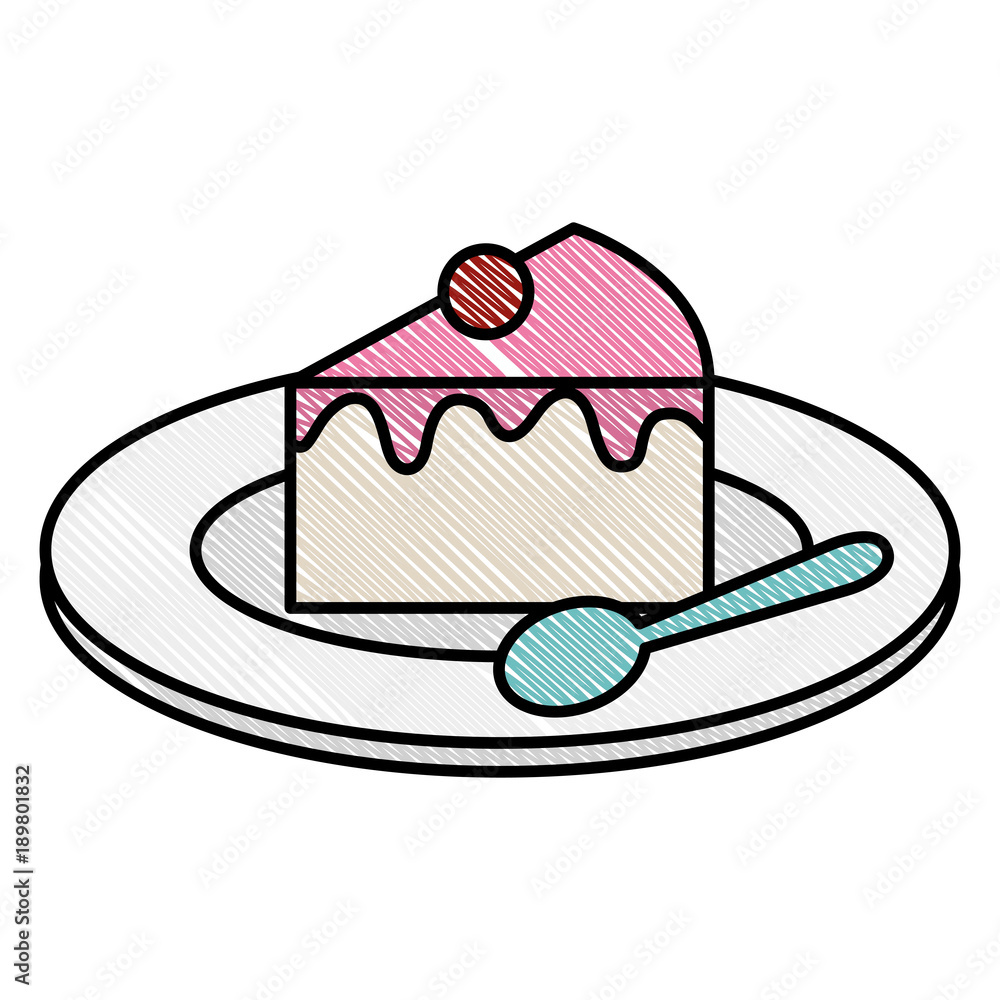 dish with sweet cake and spoon