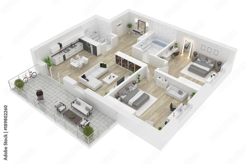 Floor plan top view. Apartment interior isolated on white background. 3D render Floor plan top view. Apartment interior isolated on white background. 3D render