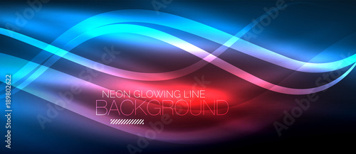 Neon blue elegant smooth wave lines digital abstract background