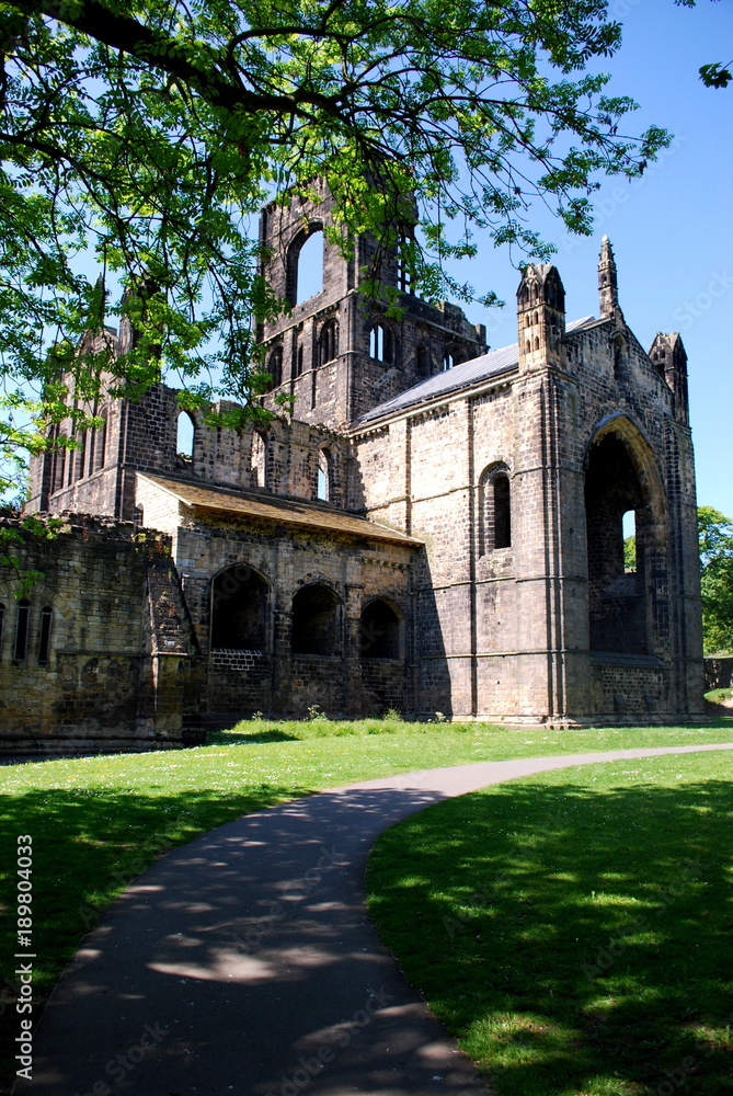 The ruins of Kirkstall Abbey in Leeds. The Abbey was left in ruins after the Disssolution of the Monasteries under King Henry VIII