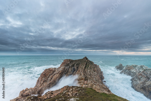 Konstfotografi the sea crashes hard on the coasts of Galicia, with beautiful impressive waves,