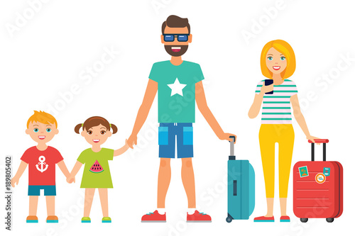  happy traveling family on vacation