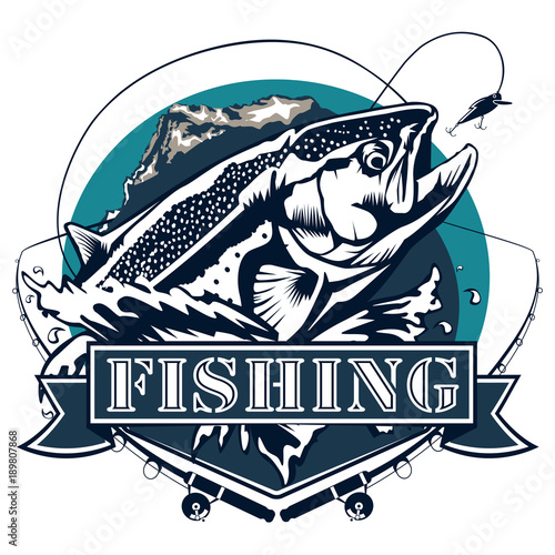 Salmon Fishing logo isolated on white