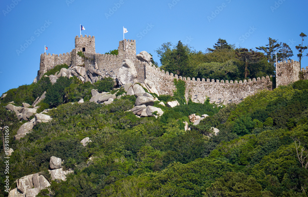 Castle of the Moors, perched on top of the inaccessiblemountains, Sintra. Portugal.