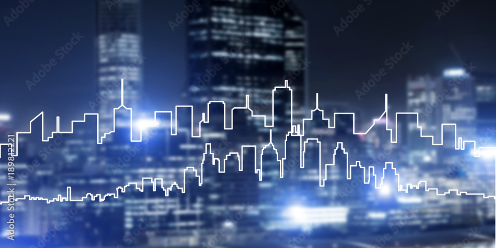 Fototapeta premium Background conceptual image of night illuminated town as symbol for active lifestyle
