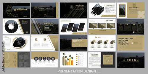 presentation template for promotion, advertising, flyer, brochure, product, report, banner, business, modern style on black and brown background. vector illustration