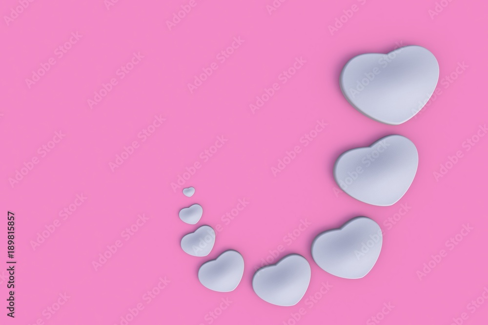 Valentine day background with white hearts, 3D rendering isolated on pink background