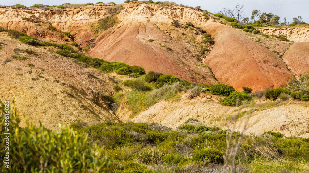 beautiful geological features of Hallet Cove Conservation Park, South Australia. Colorful sand dune caused by erosion
