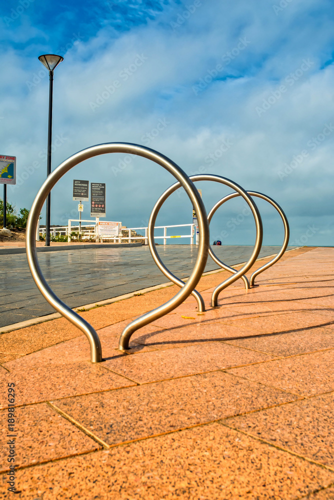 Shiny metal bike stands in Victor Harbor, South Australia Shiny metal bike stands in Victor Harbor, South Australia