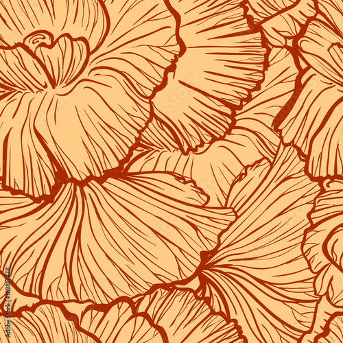Poppy flowers and petals seamless pattern