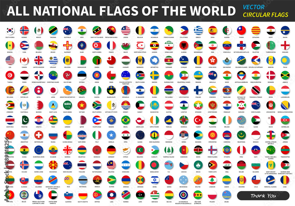 Naklejka premium Wszystkie oficjalne flagi narodowe świata. okrągły kształt. Wektor
