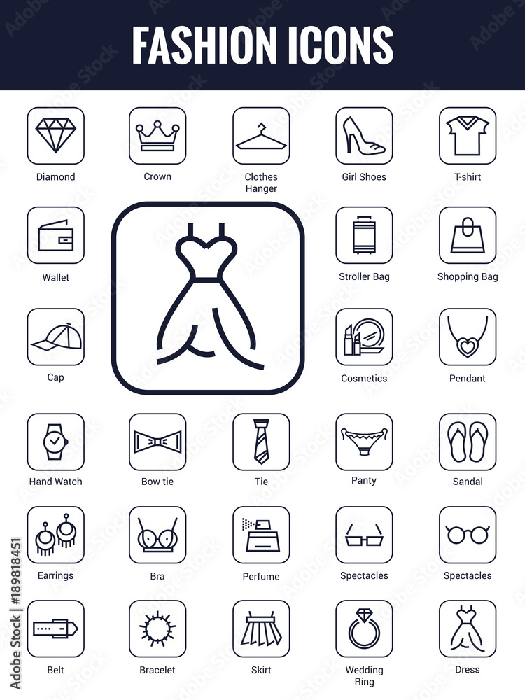Clothing & Accessories Minimalist and Modern Flat Vector Icons Set Clothing & Accessories Minimalist and Modern Flat Vector Icons Set