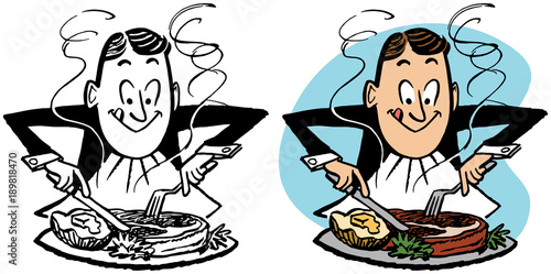 A man eating a juicy t-bone steak