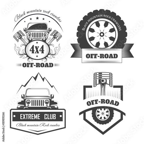 Off-road 4x4 extreme car club logo templates. Vector symbols