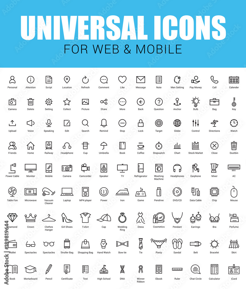 Universal icons set. Minimal Thin Line icon set Universal icons set. Minimal Thin Line icon set