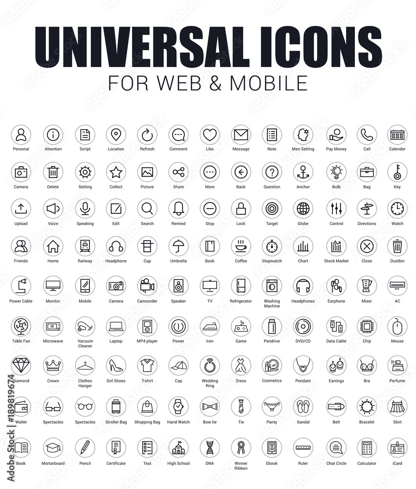 Universal icons set. Minimal Thin Line icon set