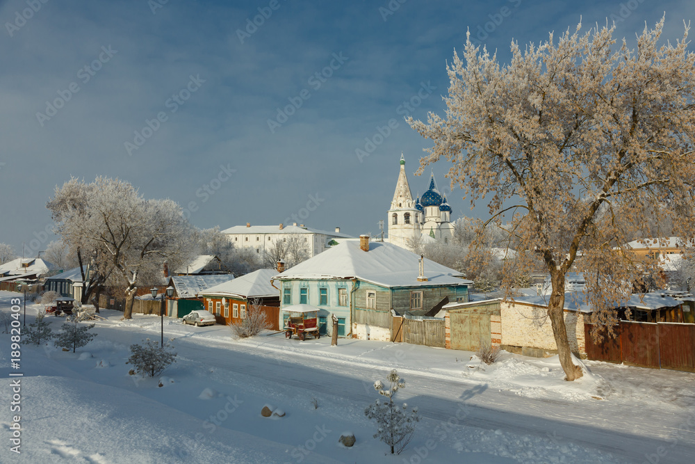 Snowy winter in Suzdal, Russia. Suzdal is part of the tourist route called the Golden Ring of Russia.