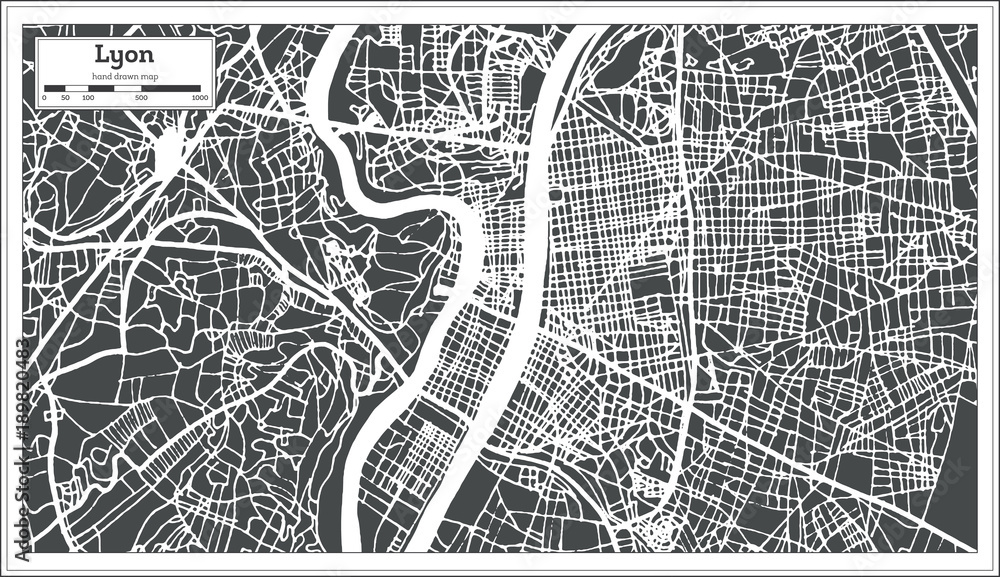 Obraz premium Lyon France City Map in Retro Style. Outline Map.