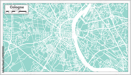Cologne Germany City Map in Retro Style. Outline Map.