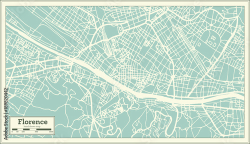 Fotografie, Obraz Florence Italy City Map in Retro Style. Outline Map.