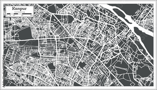 Kanpur India City Map in Retro Style. Outline Map.