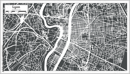Lyon France City Map in Retro Style. Outline Map.