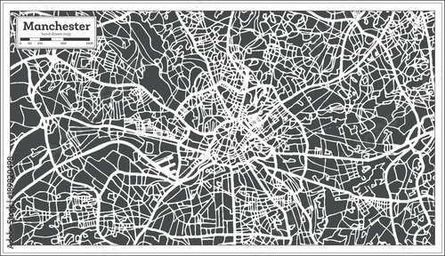 Photography Manchester England City Map in Retro Style. Outline Map.