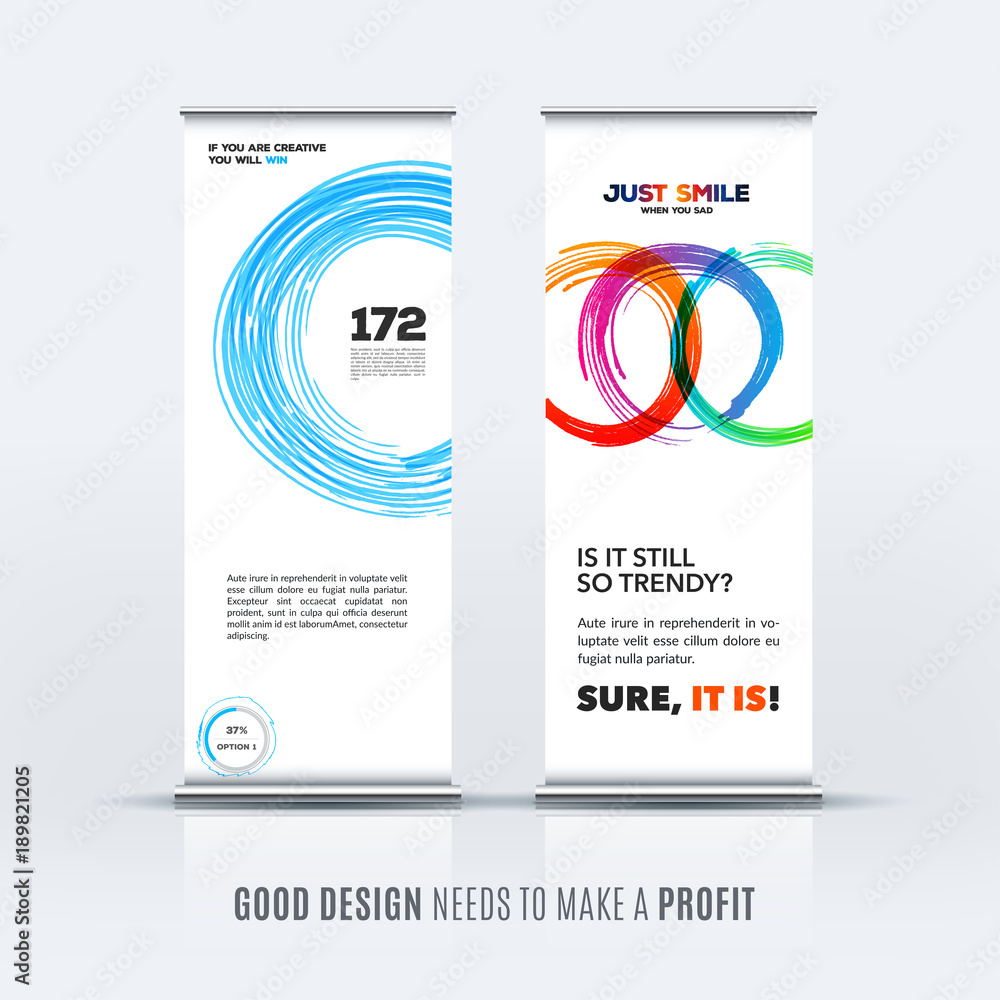 Fototapeta premium Business vector set of modern roll up banner stand design with colourful artistic stroke