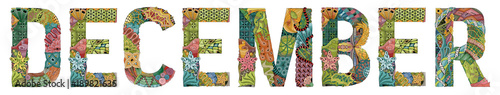 Word DECEMBER. Vector decorative zentangle object