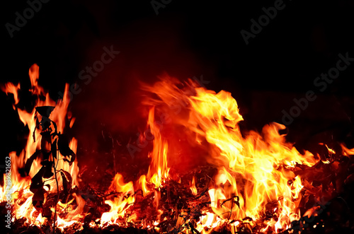 Close up of bonfire in night