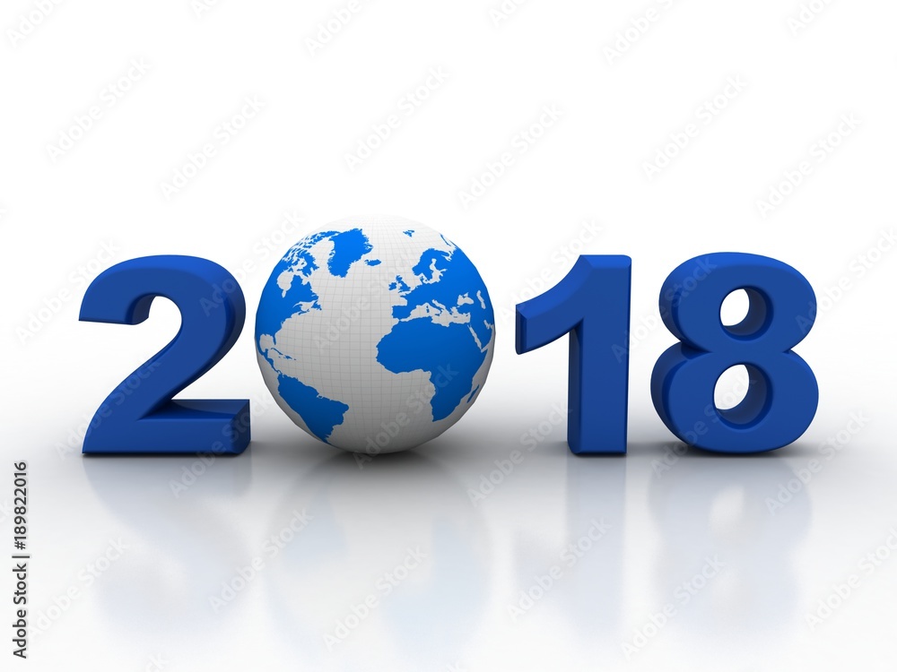 Happy New Year 2018 with Earth globe concept, 3D rendering Happy New Year 2018 with Earth globe concept, 3D rendering
