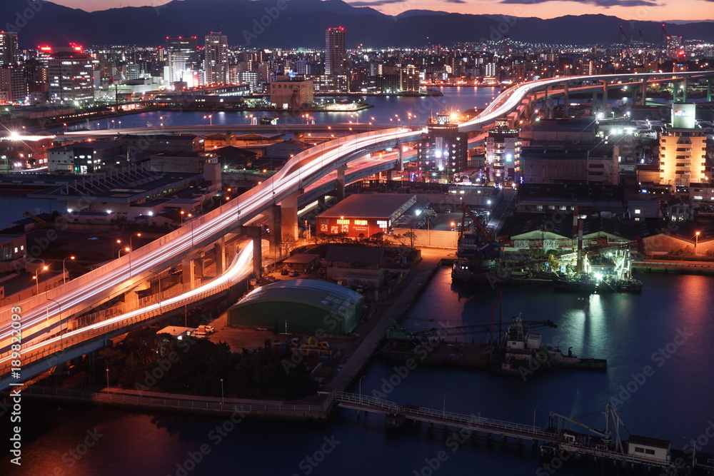 福岡ポートタワーからの福岡市　都市風景　夜景