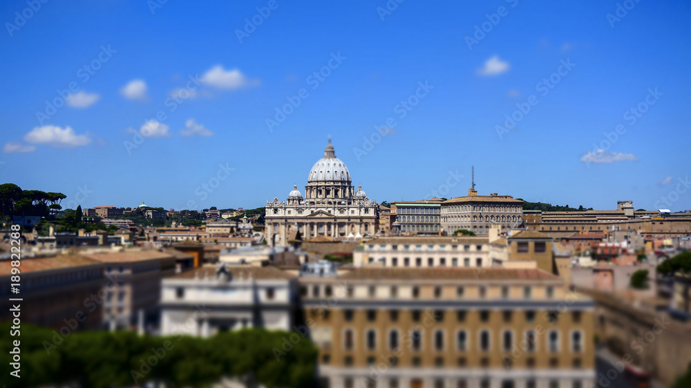 Panorama View of St. Peter's Basilica from St. Angel's castle, Rome Italy
