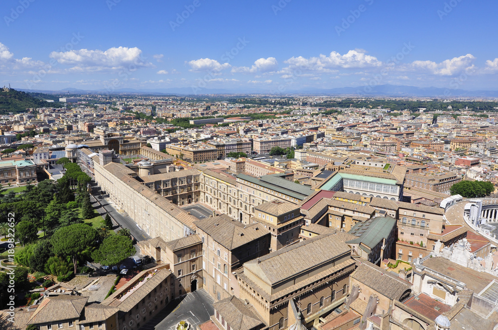 Panorama view of St. Peter's Basilica square and Rome city, Rome Italy
