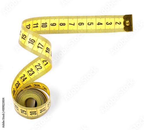 Yellow measuring tape isolated on white background