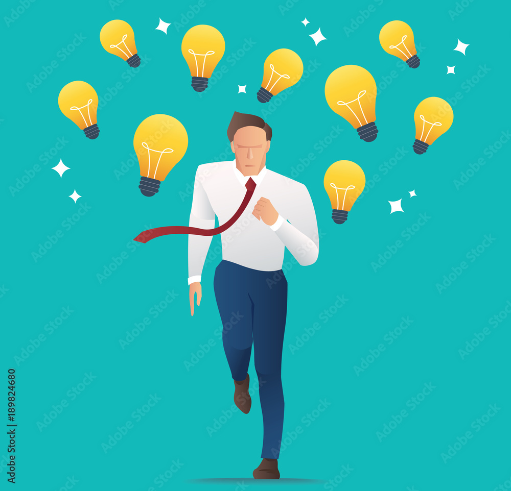 businessman running with light bulbs, Concept of creativity, competition and innovation. businessman running with light bulbs, Concept of creativity, competition and innovation.