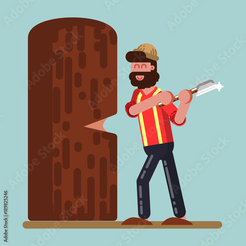 Lumberjack chopped down big tree