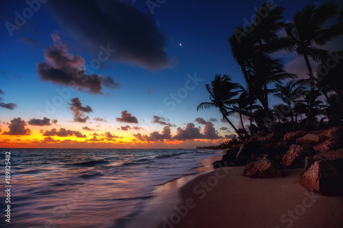 Punta Cana tropical beach at sunrise , Dominican Republic
