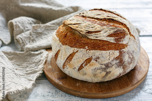 Vermont sourdough bread from wheat and rye.